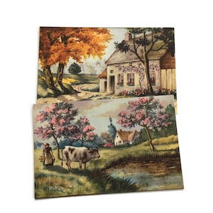 Lot de 2 cartes postales françaises vintage – Maison de campagne et fille de la ferme avec vache – Vues de la campagne non utilisées