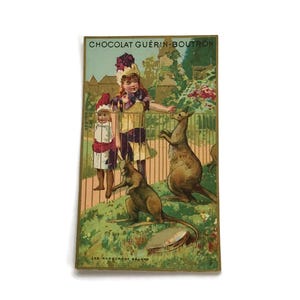 Carte de commerce française ancienne – Chocolat Guérin-Boutron – Enfants victoriens, kangourous