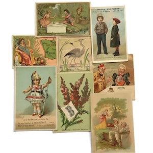 Fehlerhaftes Bündel mit 8 antiken französischen Werbekarten • Vintage Ephemera Pack • Viktorianische Drucke & Grafiken • Basteln - Junk Journal Zubehör