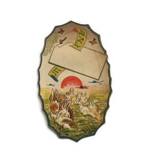 Cartão de menu francês antigo - Coelhos ao pôr do sol - Journal des Demoiselles - Paris Ephemera c.1900