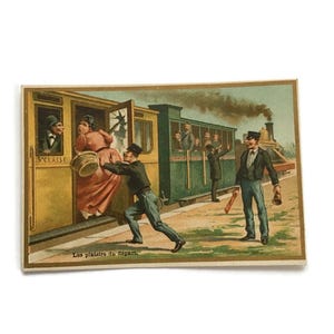 Vintage Handelskarte - Zugabfahrt, französische Ephemera, Reisedruck des 19