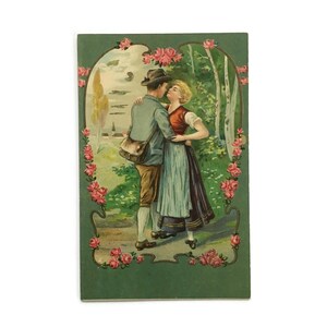 Vintage German Postcard - Embossed Romantic Lovers - Antique 1900s Collectible Card - Unused Ephemera