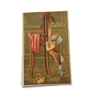 Viktorianische Handelskarte für Kinder und Harlekinpuppen - Kekse Pernot, Vintage französische Werbung, 1890er Jahre Ephemera