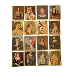 Jeu de 16 cartes vintage cigarettes - femmes célèbres dans des portraits classiques - série allemande « Schöne Frauen » - miniatures de collection des années 50