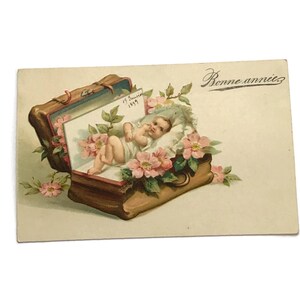 Antica cartolina francese / Bonne Année Capodanno / 1899 Illustrazione del bambino