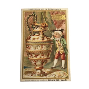Antieke Franse ruilkaart – heer met sierlijke urn, apothekersthema, ephemera begin jaren 1900