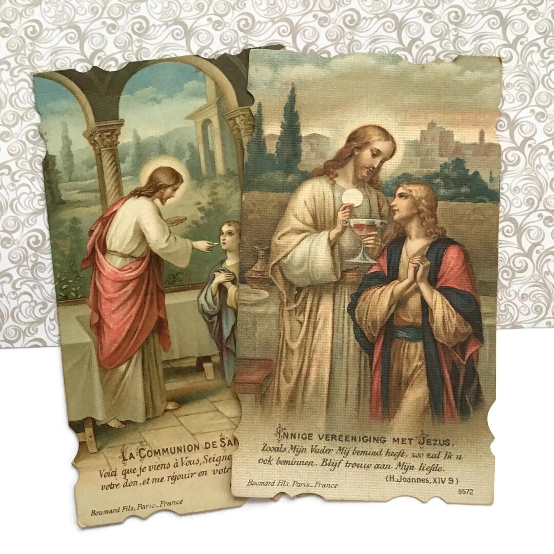 Communion Pair Holy Cards, French & Dutch Captions, C.1900s, Paris - Etsy