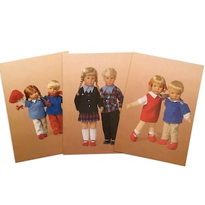 Cartoline vintage della bambola Käthe Kruse – Set di 3 – Bambole tedesche effimere degli anni '80 – Serie di moda per bambini