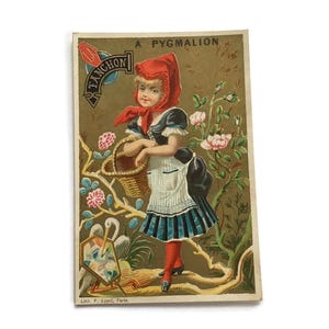 Antieke Franse handelskaart – Roodkapje met mand – Pygmalion Parijs, ca. 1890
