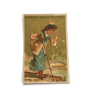 Viktorianische Fischer-Handelskarte - Chocolat Guérin-Boutron, Vintage französischer Werbedruck,