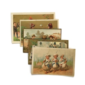 Vintage French Advertising Trade Cards Bundle | Set of 5 Colorful Antique Ephemera | Surprise Pack