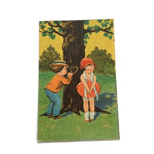 Postal holandesa antigua: Niños románticos, ilustración de los años 30