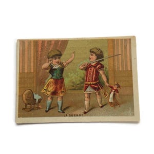 Antike französische Handelskarte – 1890er Jahre Kinder spielen “La Guerre” – Salomon Frères Amiens Werbung