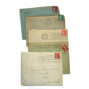 Juego de sobres franceses de las décadas de 1930 y 1940 / Cartas antiguas con matasellos a Nancy / Efímeras vacías vintage para collage y diarios basura