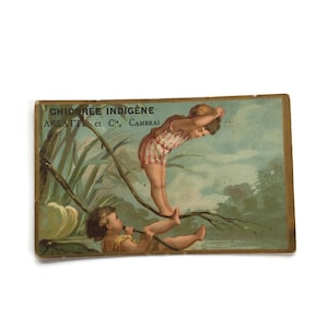Antike französische Handelskarte – Viktorianische Lithographie mit Kindern – 1800er Jahre Ephemera-Werbung
