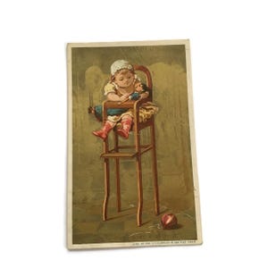 Victorian Baby & Doll Trade Card - Chocolat Poulain, Vintage französische Werbung, 1890er Jahre Ephemera
