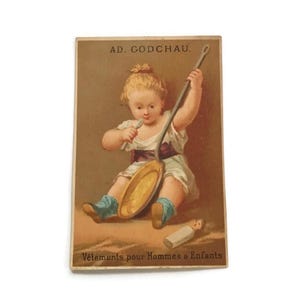 Antieke Franse Trade Card – Ad. Godchau – Victoriaanse baby- en lepelillustratie