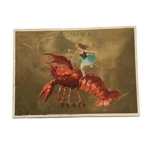 RISERVATO per ADRIENNE 12 LUGLIO Antica carta commerciale francese – Ragazza che cavalca un'aragosta, scena fantasy