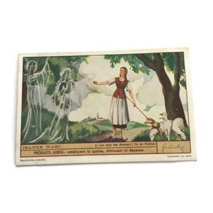 Antica carta commerciale Liebig – Giovanna d’Arco e le voci celesti – Francia, primi anni del 1900