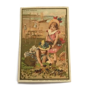 Vintage Trade Karte – Au Bon März, Küstenszene, Französische Werbung, Ephemera