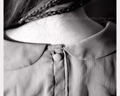 Black and White Portrait Fine Art Print Girl Back Hair Braids Buttons Details Sweet Precious Contrast Home Decor Wholesale