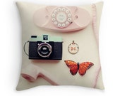 Throw Pillow Case : You Are Lovely Vintage Princess Phone Diana Camera Butterfly Bow Girly Things Nursery Pastel