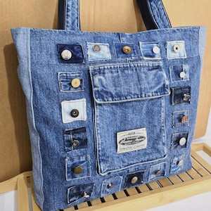 Mix Blue Levi's Patchwork Denim Bag Tote Bag Market Bag Shabby Jeans Recycled Denim Handbag Sholder Denim bag