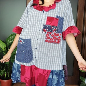 Farm Chic Pachwork Tunic Upcycled Hippie Dress Shabby Chic Tunic Country Top Romantic Duster Cottage Wear Rustic Tunic Gift for her L-XXL
