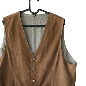 Vintage brown Suede leather vest, Western Cowboy Vest, classic leather vest , bohemian festival hippie boho vest, unisex waistcoat M- L