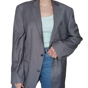 Vintage 90er Jahre grauer Blazer, klassischer 2-Knopf-Blazer, Oversized-Blazer, Sportjacke, Boyfriend-Blazer, elegante Jacke