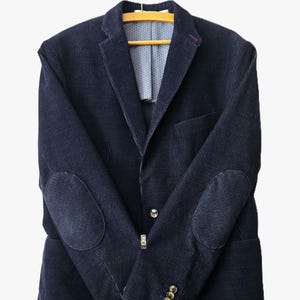 Vintage marineblauer Cord Herren Blazer, Ellbogen gepatcht klassischer 2 Knopf Sport Mantel übergroßer Blazer, Boyfriend Blazer,