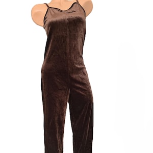 Mono vintage de terciopelo marrón, de una pieza, con pernera ancha y sin mangas, mono ajustado elástico, mono de terciopelo, traje de fiesta, tallas S a M.