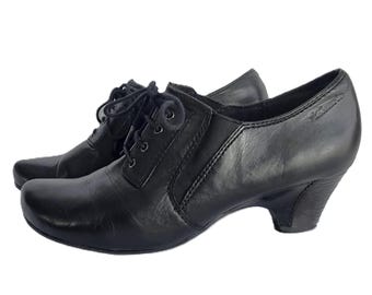Scarpe stringate in pelle nera Mary Jane EU 39/ UK 7.5 / US 9.5 Scarpe brogue con tacco basso, allacciatura Oxford con tacco spesso e punta appuntita,