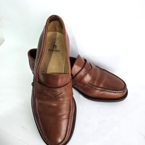 Scarpe eleganti vintage Penny Loafer - Mocassini classici marroni in vera pelle - Mocassini da lavoro slip-on EU 40, immagine 2