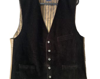 Chaleco vintage italiano de pana marrón para hombre, chaleco clásico, chaleco de terciopelo a rayas.