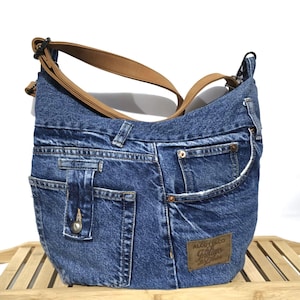 Jeans Hobo Bag Crossbody bag Denim Shoulder purse Gift For Her Massenger Bag Upcycled Denim Shoulder bag size 16 in / 14 in
