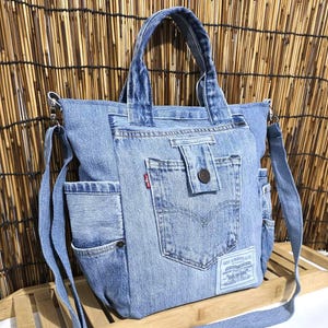 Faded Denim Levi's Purse Patchwork Denim Tote Bag Origami Bag Crossbody Boho Jeans  Bag Recycle Denim Sholder bag