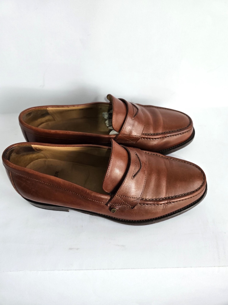 Scarpe eleganti vintage Penny Loafer - Mocassini classici marroni in vera pelle - Mocassini da lavoro slip-on EU 40, immagine 5