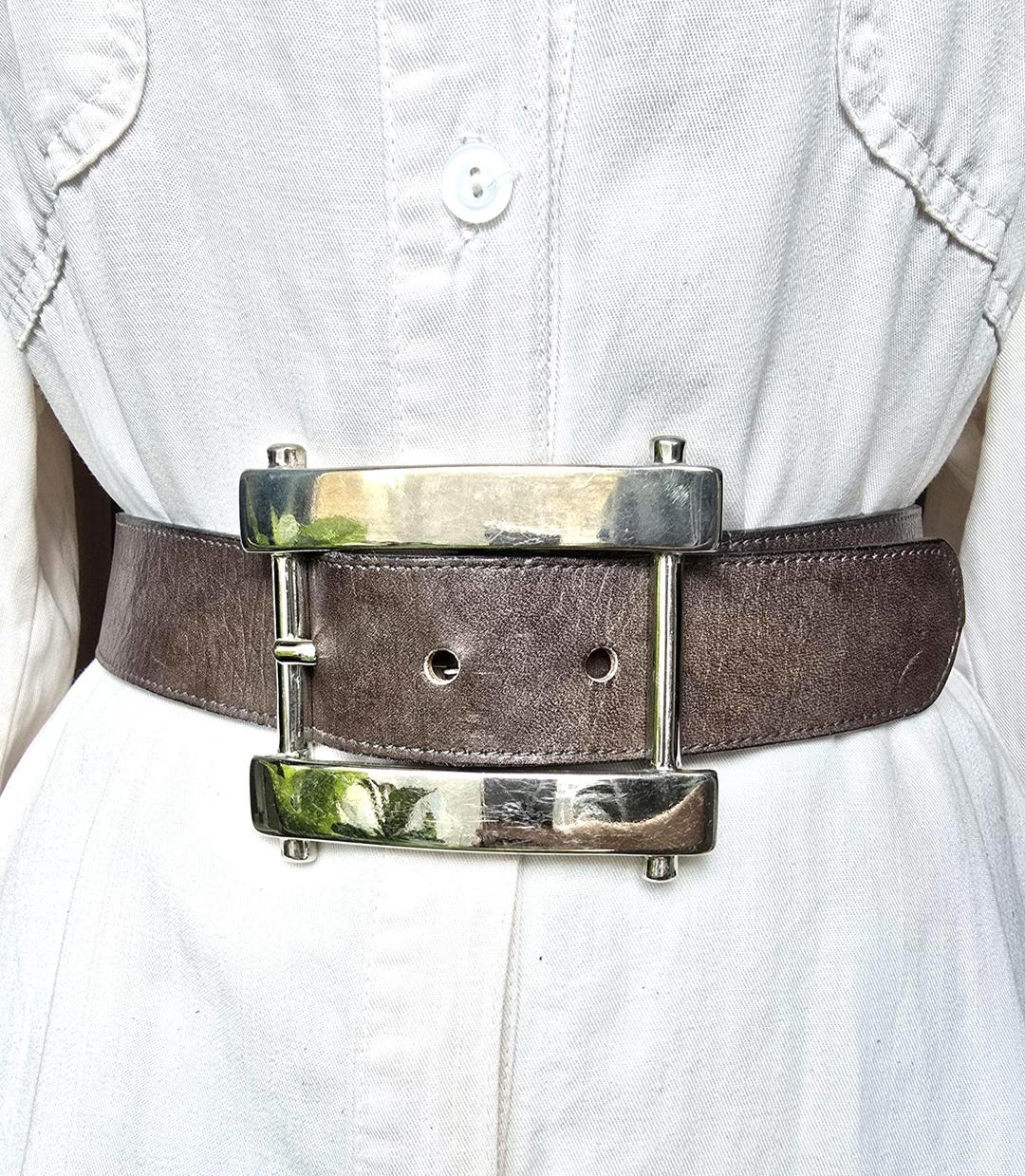 Wide High Waist Vintage Full Grain Leather Belt With  display picture 1