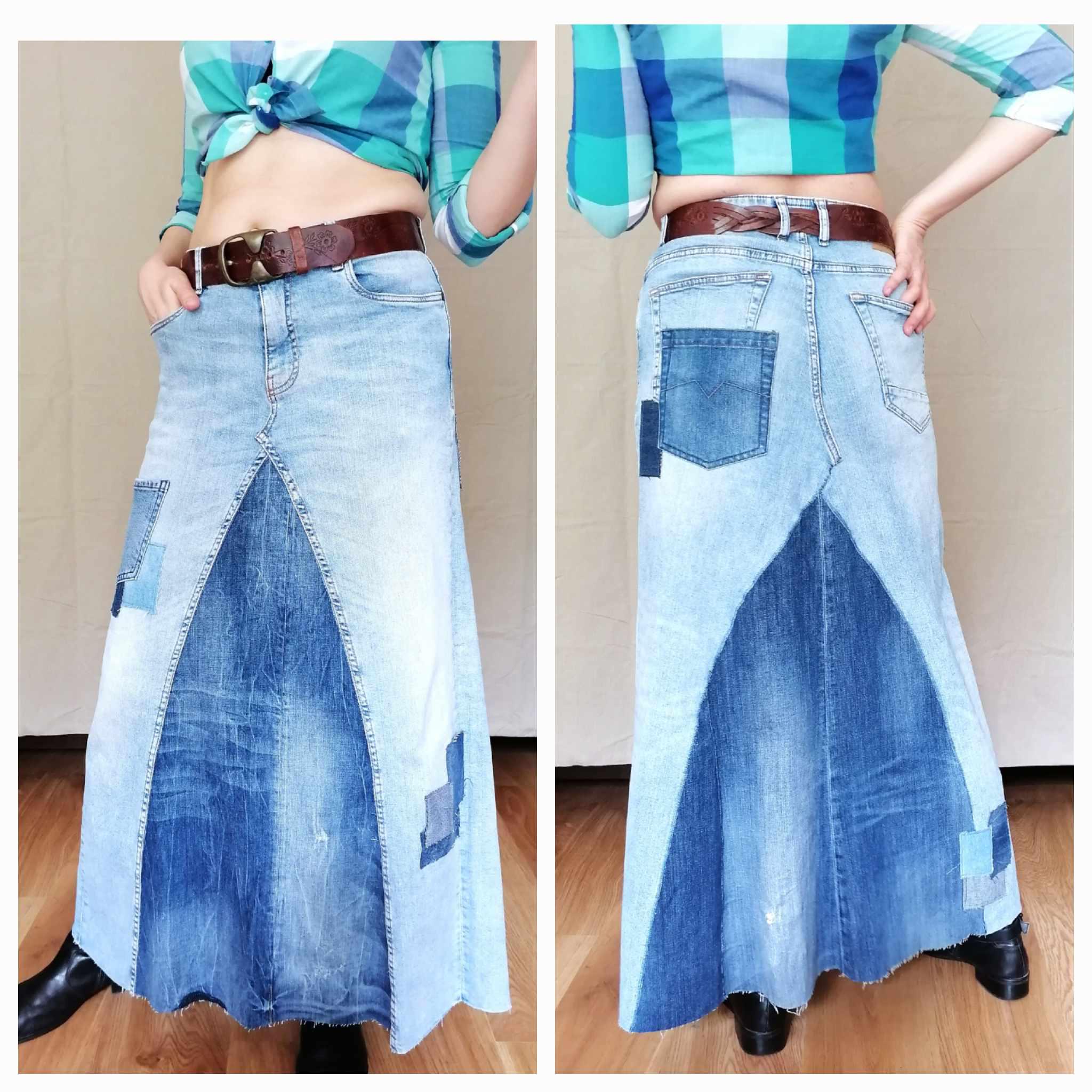 Bohemian Lace Denim Skirt, Extravagant Boho Skirt, Patched Avand Garde ...