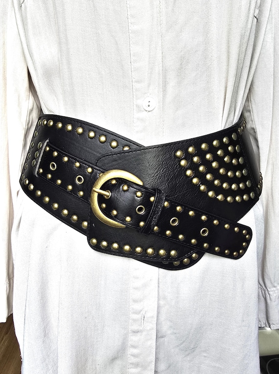 Plus Size Black & Gold Studded Corset Statement Belt Studded Wide Corset Belt | Black studded belt corset  main image 4