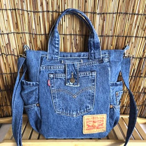 Denim Levi's Purse Patchwork Denim Tote Bag Origami Bag Crossbody Boho Jeans  Bag Recycle Denim Sholder bag