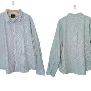 Koszula męska w paski w kolorze zielono-białym, w stylu vintage, koszula typu boyfriend, oversize, koszula z długim rękawem zapinana na dole, klasyczna koszula typu oxford, zdjęcie 2