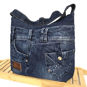 Crossbody bag Gift For Her Shoulder denim purse Massenger bag Upcycled Bag Recycle Denim Shoulder Jeans bag size 16 in / 14 in