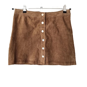 Vintage Brown suede leather skirt, mini skirt, hight waist button ftront skirt (DDP included)