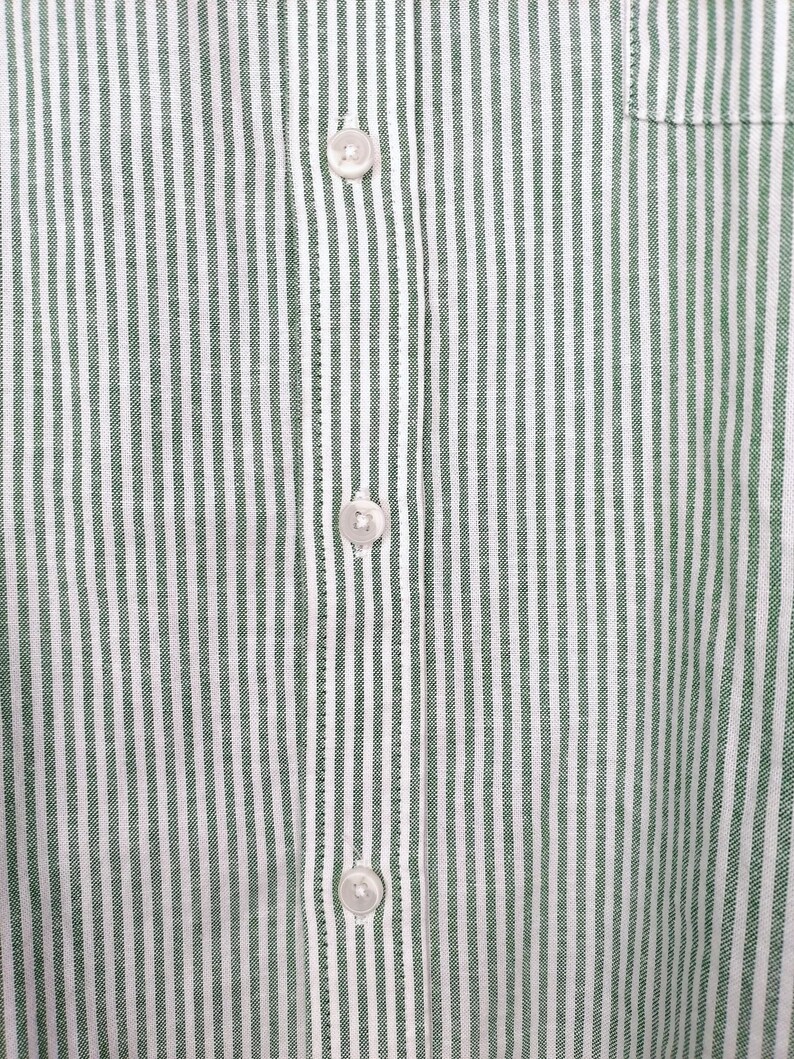 Koszula męska w paski w kolorze zielono-białym, w stylu vintage, koszula typu boyfriend, oversize, koszula z długim rękawem zapinana na dole, klasyczna koszula typu oxford, zdjęcie 4