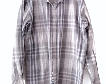 Koszula oversize w stylu vintage z lat 90., w stylu boyfriend | Klasyczna męska koszula z długim rękawem, zapinana na guziki, w kratkę, w kolorze zielono-różowo-szarym