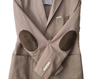 blazer vintage pour hommes en coton beige/marron avec coudières, manteau de sport blazer classique à 2 boutons, blazer boyfriend,