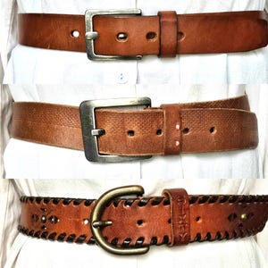 Vintage brown genuine leather belt, classic jeans belt, cowboy belt , unisex studs belt, rodeo belt