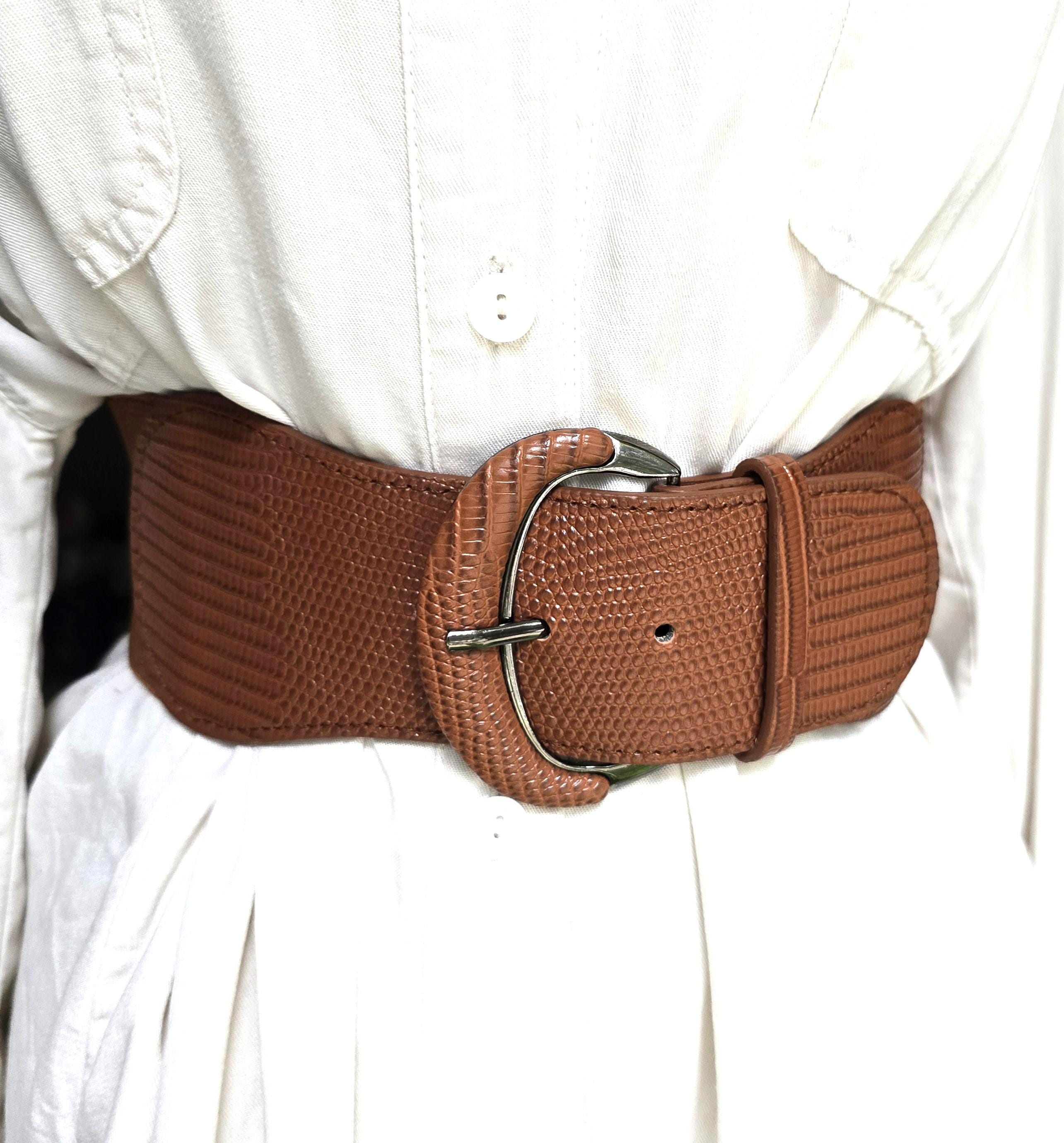 Vintage Terry Stack Beige Croco Print Leather Waist Belt Womens Size M Italy Women main image 2
